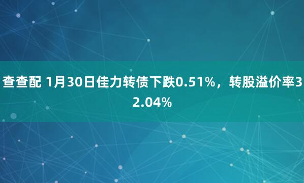 查查配 1月30日佳力转债下跌0.51%，转股溢价率32.04%